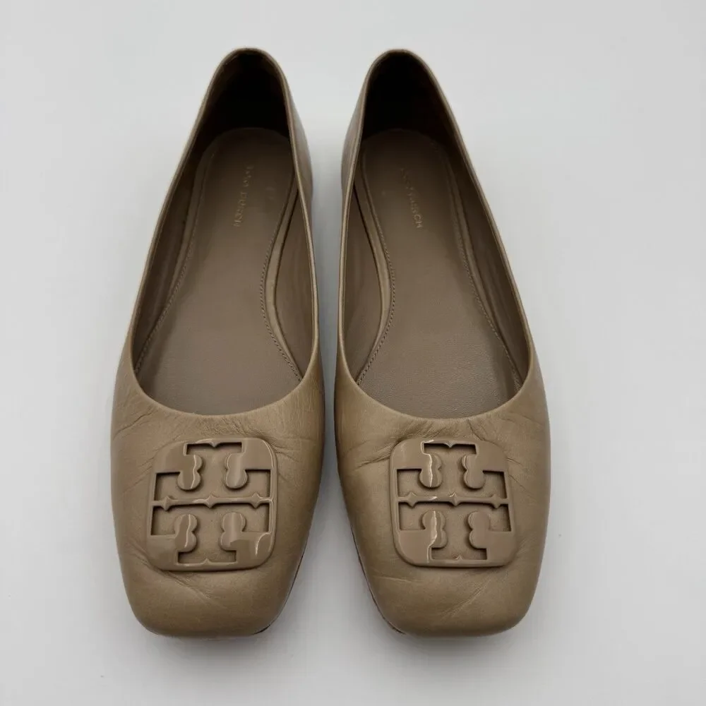 Tory Burch Nude Leather Ballet Flats Square Toe Size 9 1/2M Women’s